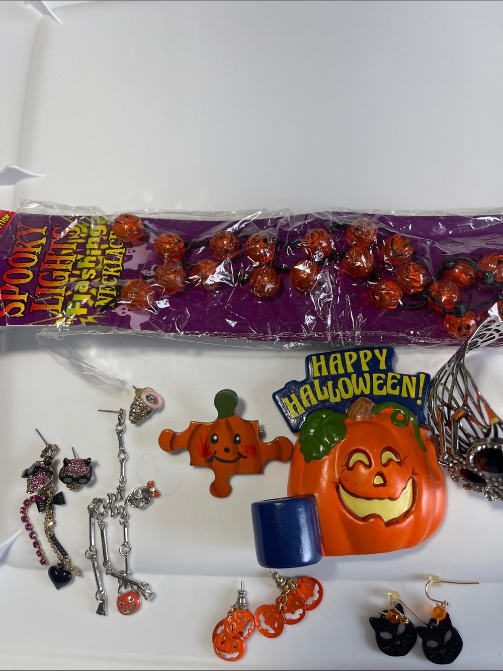 Holiday Halloween Pins, Earrings, Bracelet, Decor Pumpkin, Skelton, Black Cats